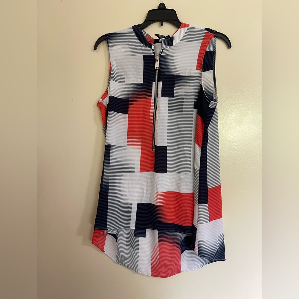 Alfani Multi Color Sleeveless Zip Chest Flared Blouse Tank  City Boho Sz 8